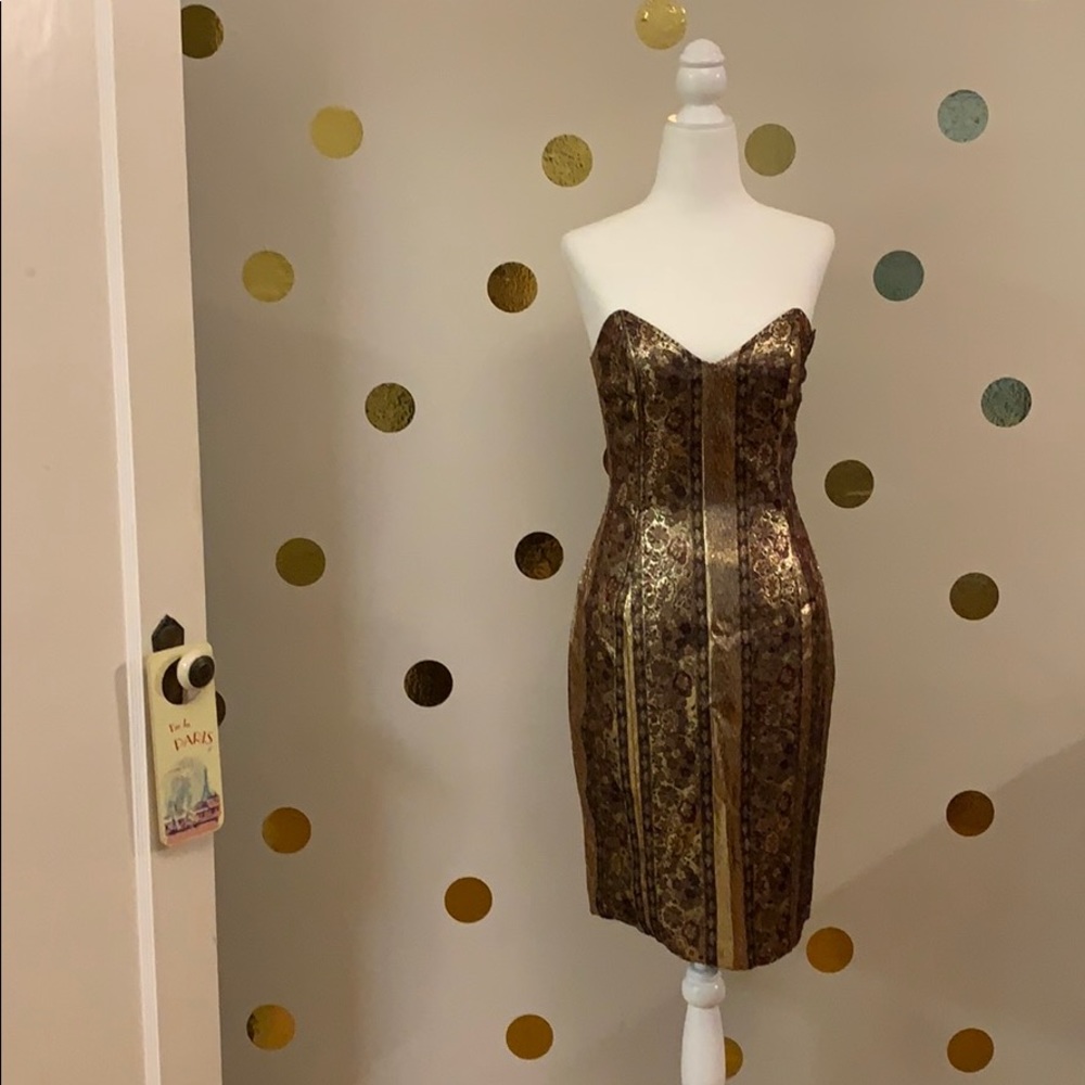 VINTAGE (1988) gold cocktail dress boho